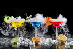 Icy Smoke Fruit Cocktail Drinks Wallpaper