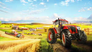 Idyllic Farm Scenewith Tractor Wallpaper