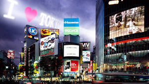 Illuminated Digital Signboards In Tokyo Wallpaper