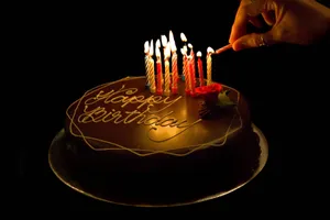 Illuminated Happy Birthday Cakewith Candles Wallpaper