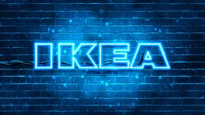 Illuminated Ikea Logo In Blue Wallpaper