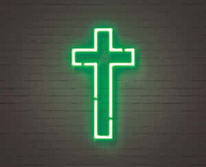 Illuminated Neon Cross Against A Night Sky Wallpaper