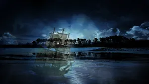 Illuminated Sailing Ghost Ship Wallpaper