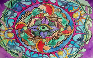 Image A Playful And Colorful Scene Of A Happy Trippy Hippie Wallpaper