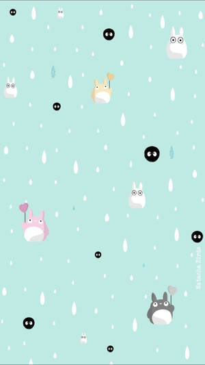 Image Cute Blue Totoro & Mushroom Pattern Wallpaper