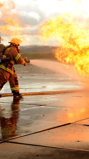 Image Firefighter Using The Latest Lte Phone Technology To Stay Connected Wallpaper