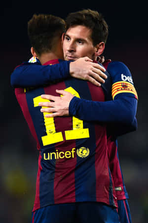 Image Lionel Messi And Neymar Embracing On The Soccer Field. Wallpaper