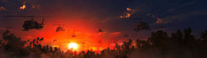 Image Two Helicopters At Sunset Wallpaper