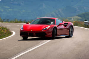 Immaculate Ferrari 488 Gtb Gleaming Under A Sunset. Wallpaper