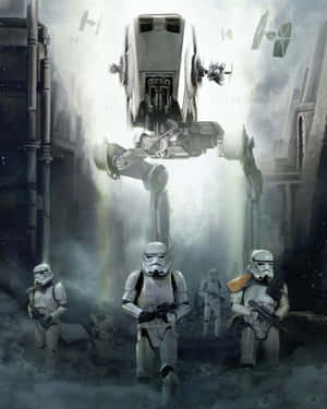 Imperial Forces Of Stormtroopers And At-at Wallpaper