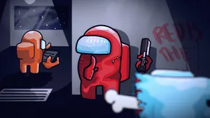 Imposter Red Shushing The Viewer Among Us Imposter Wallpaper