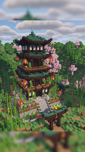 Impressive Minecraft Castle At Sunset Wallpaper