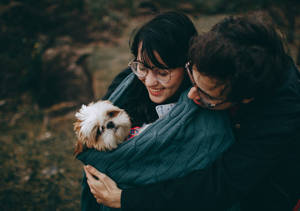 In Love Couples With Dog Wallpaper