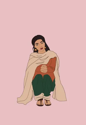 Indian Girl Pink Art Wallpaper