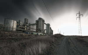 Industrial Complex Under Cloudy Skies Wallpaper