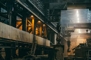 Industrial Steelworks Interior Night Wallpaper