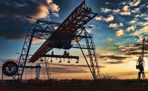 Industrial Sunset Cranes Wallpaper