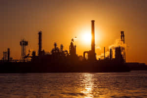 Industrious Factory Sunset Silhouette Wallpaper