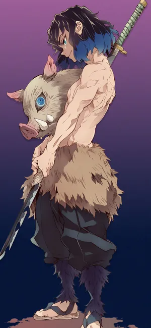 Inosuke_with_ Boar_ Head_ Art Wallpaper