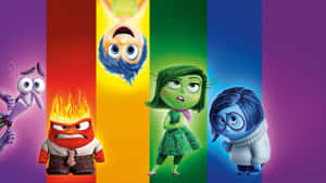 Inside Out Characters Rainbow Background Wallpaper