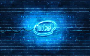 Intel Neon Sign Blue Brick Wall Wallpaper