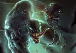 Intense Alien Symbiote Showdown Wallpaper