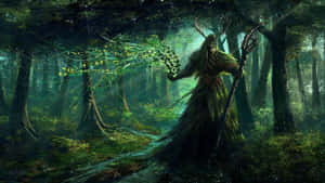 Intense And Mystical Sorcerer Casting A Powerful Spell. Wallpaper