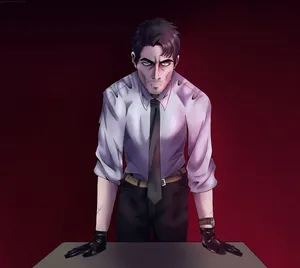 Intense Anime Character Leaning Forward Wallpaper