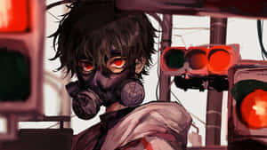 Intense Anime Character With Gas Mask Wallpaper