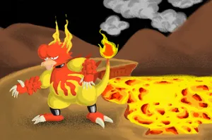 Intense Battle Heat - Magmar By The Lava Wallpaper