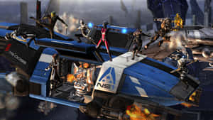 Intense Battle In The Mass Effect Universe With Cerberus Forces Wallpaper