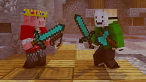 Intense Battle In The Minecraft Arena Wallpaper