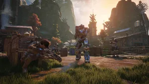 Intense Battle Scene From Gears Of War 1 Wallpaper