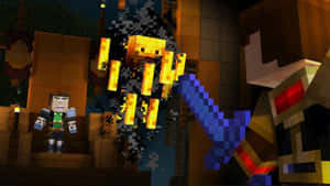 Intense Battle With A Minecraft Blaze In The Nether Wallpaper