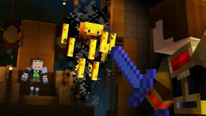 Intense Battle With A Minecraft Blaze In The Nether Wallpaper