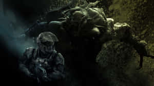 Intense Battle With The Flood In Halo Universe Wallpaper