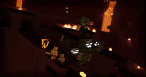 Intense Battle With The Mighty Wither Boss In Minecraft Wallpaper