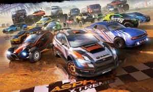 Intense Car Battle On The Race Track In A Gaming World Wallpaper