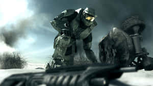 Intense Combat In The World Of Halo Wallpaper