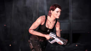 Intense Commander Shepard In Action Wallpaper