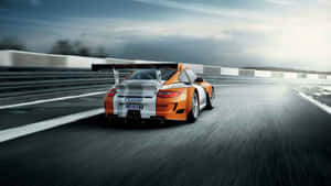 Intense Competition At High Speeds In A Racing Game Wallpaper