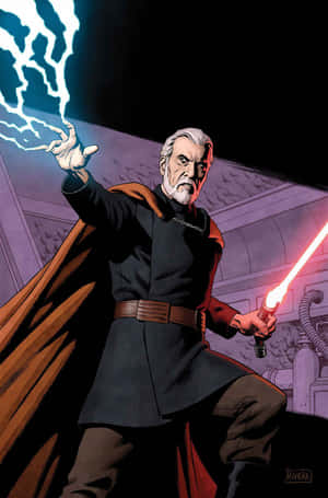 Intense Count Dooku Unleashing His Power Wallpaper