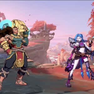 Intense Face-off In A Fighting Game Arena Wallpaper