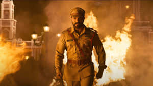 Intense_ Fire_ Backdrop_ Officer_ Walk Wallpaper