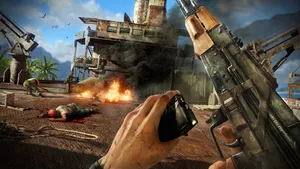 Intense_ Firefight_ At_ Oil_ Rig Wallpaper