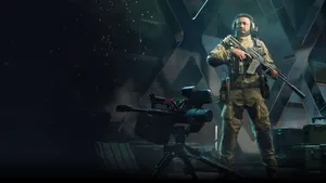 Intense Fps Gaming Action Featuring A Player Aiming Down Sights Wallpaper