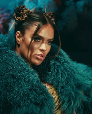 Intense_ Gaze_ Fur_ Coat_ Fashion Wallpaper