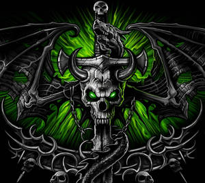 Intense Green Fire Skull Wallpaper