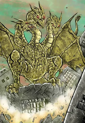 Intense King Ghidorah Emerges From Darkness Wallpaper
