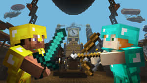 Intense Minecraft Battle Scene Wallpaper